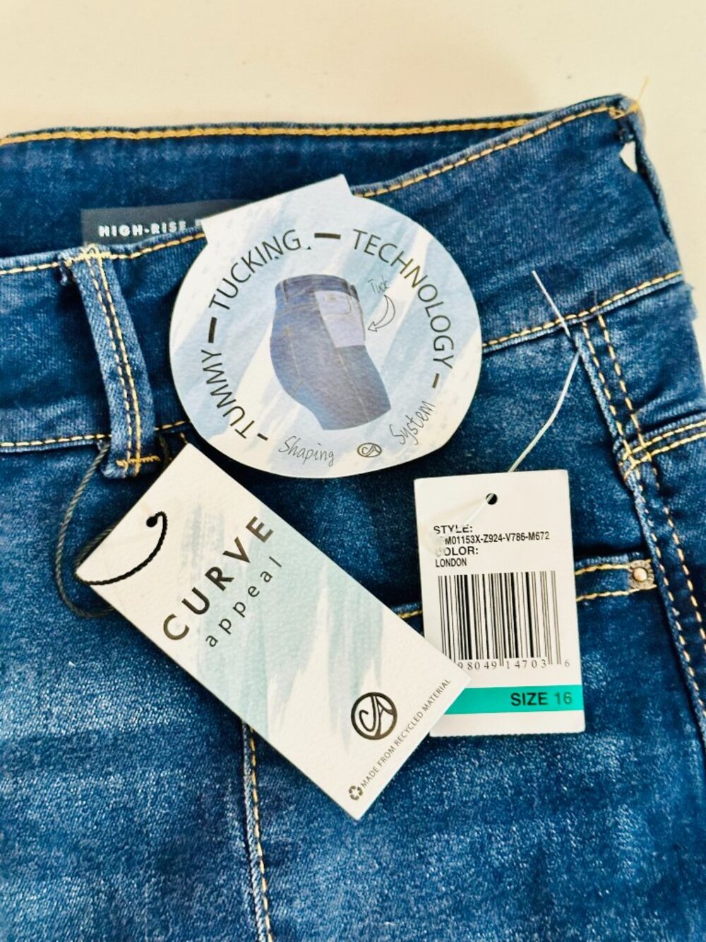 CURVE APPEAL HIGH RISE FLARE LONDON DARK BLUE DENIM JEANS 16/33 - Picture 7 of 7